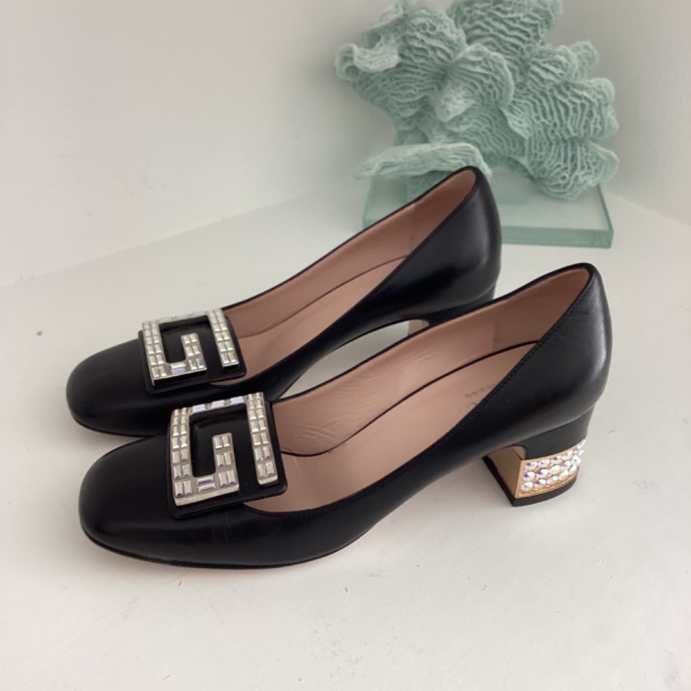 Gucci Crystal G Black Leather Crystal Embellishments Pumps 37/ 7 - Picture 4 of 8